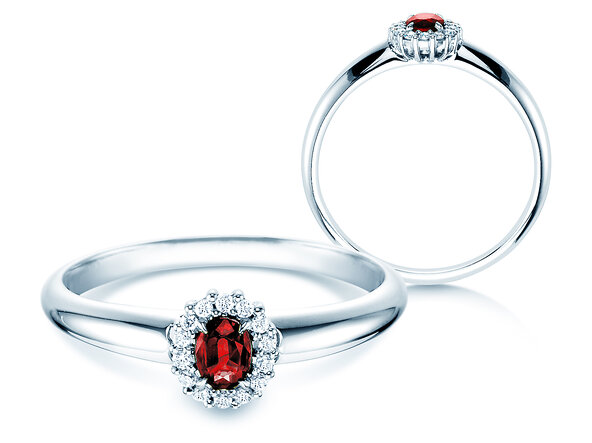 Verlobungsring Jolie in 18K Weißgold mit Rubin 0,25ct und Diamanten 0,06ct