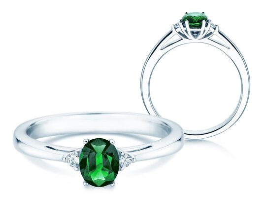 Verlobungsring Life in 9K Weißgold mit Smaragd 0,25ct und Diamanten 0,03ct
