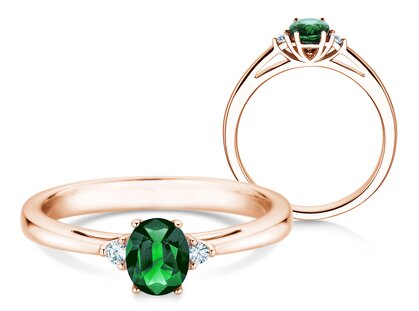 Verlobungsring Life in 18K Roségold mit Smaragd 0,60ct und Diamanten 0,03ct