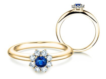 Verlobungsring Lovely in 14K Gelbgold mit Saphir 0,33ct und Diamanten 0,40ct