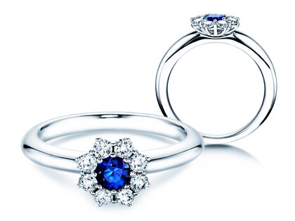 Verlobungsring Lovely in 14K Weißgold mit Saphir 0,33ct und Diamanten 0,40ct