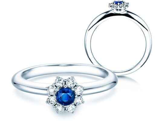 Verlobungsring Lovely in 9K Weißgold mit Saphir 0,10ct und Diamanten 0,15ct
