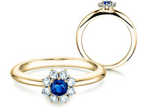Verlobungsring Lovely in 18K Gelbgold mit Saphir 0,10ct und Diamanten 0,15ct