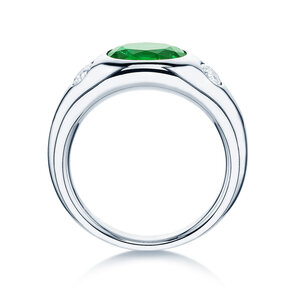 Ring Three-Stone Signet in 9K Weißgold mit Smaragd 1,35ct und natürliche Diamanten 0,30ct