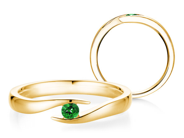Verlobungsring Twist Colour in 9K Gelbgold mit Smaragd 0,05ct
