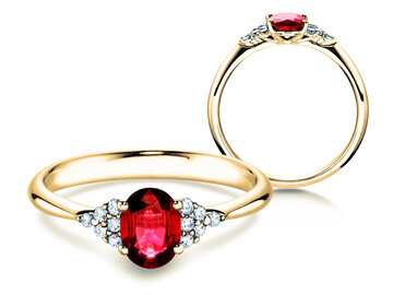 Verlobungsring Vivid in 9K Weißgold mit Rubin 1,00ct und Diamanten 0,12ct