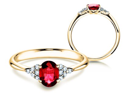 Verlobungsring Vivid in 18K Gelbgold mit Rubin 1,00ct und Diamanten 0,12ct