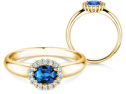Verlobungsring Windsor Cross in 9K Weißgold mit Saphir 0,60ct und Diamanten 0,12ct