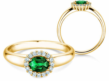 Verlobungsring Windsor Cross in 9K Weißgold mit Smaragd 0,60ct und Diamanten 0,12ct