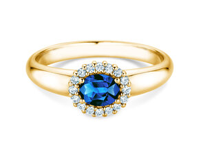 Verlobungsring Windsor Cross in 14K Gelbgold mit Saphir 0,60ct und Diamanten 0,12ct