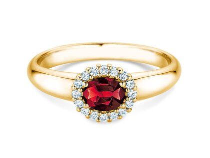 Verlobungsring Windsor Cross in 14K Gelbgold mit Rubin 0,60ct und Diamanten 0,12ct