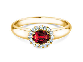 Verlobungsring Windsor Cross in 14K Gelbgold mit Rubin 0,60ct und Diamanten 0,12ct