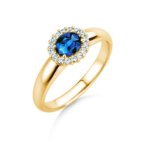 Verlobungsring Windsor Cross in 14K Gelbgold mit Saphir 0,60ct und Diamanten 0,12ct
