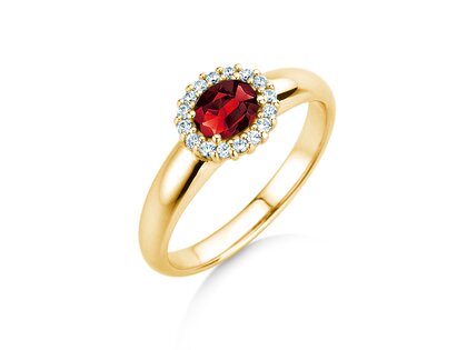 Verlobungsring Windsor Cross in 14K Gelbgold mit Rubin 0,60ct und Diamanten 0,12ct