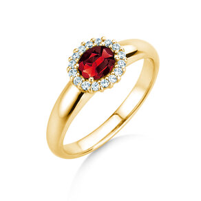 Verlobungsring Windsor Cross in 14K Gelbgold mit Rubin 0,60ct und Diamanten 0,12ct
