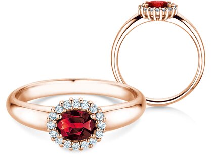Verlobungsring Windsor Cross in 14K Roségold mit Rubin 0,60ct und Diamanten 0,12ct