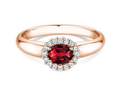 Verlobungsring Windsor Cross in 14K Roségold mit Rubin 0,60ct und Diamanten 0,12ct