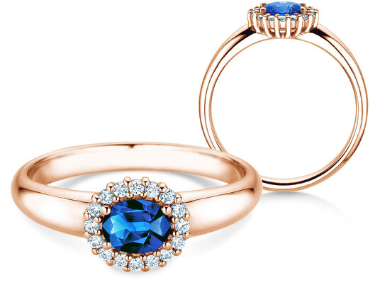 Verlobungsring Windsor Cross in 9K Weißgold mit Saphir 0,60ct und Diamanten 0,12ct