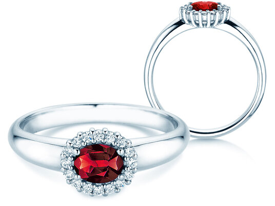 Verlobungsring Windsor Cross in 9K Weißgold mit Rubin 0,60ct und Diamanten 0,12ct