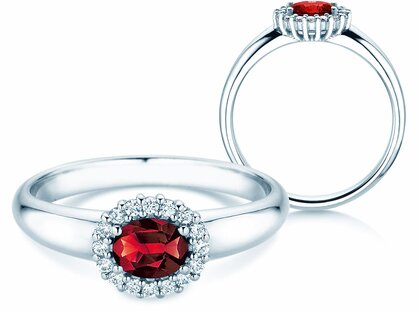 Verlobungsring Windsor Cross in 18K Weißgold mit Rubin 0,60ct und Diamanten 0,12ct