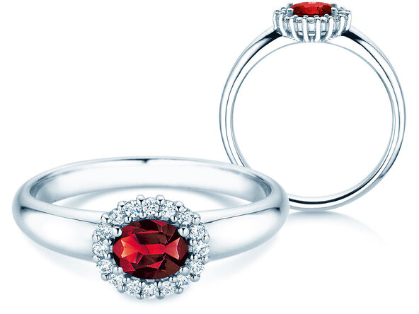 Verlobungsring Windsor Cross in 9K Weißgold mit Rubin 0,60ct und Diamanten 0,12ct