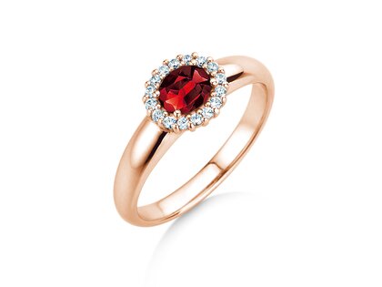 Verlobungsring Windsor Cross in 14K Roségold mit Rubin 0,60ct und Diamanten 0,12ct