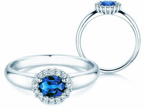 Verlobungsring Windsor Cross in 9K Weißgold mit Saphir 0,60ct und Diamanten 0,12ct