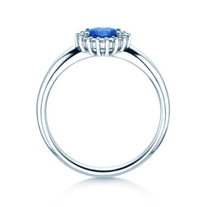 Verlobungsring Windsor Cross in 14K Weißgold mit Saphir 0,60ct und Diamanten 0,12ct