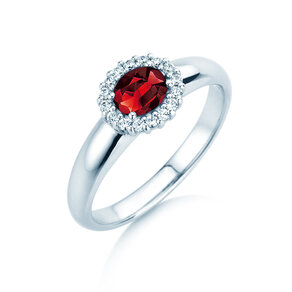 Verlobungsring Windsor Cross in 9K Weißgold mit Rubin 0,60ct und Diamanten 0,12ct