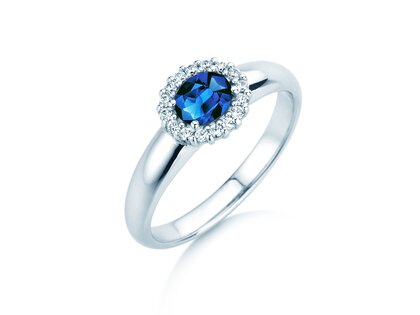 Verlobungsring Windsor Cross in 14K Weißgold mit Saphir 0,60ct und Diamanten 0,12ct