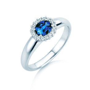 Verlobungsring Windsor Cross in 14K Weißgold mit Saphir 0,60ct und Diamanten 0,12ct