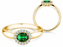 Verlobungsring Windsor Cross in 14K Gelbgold mit Smaragd 0,60ct und Diamanten 0,12ct