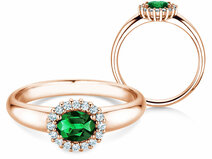 Verlobungsring Windsor Cross in 18K Roségold mit Smaragd 0,60ct und Diamanten 0,12ct