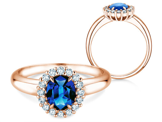 Verlobungsring Windsor Royal in 9K Weißgold mit Saphir 1,20ct und Diamanten 0,28ct