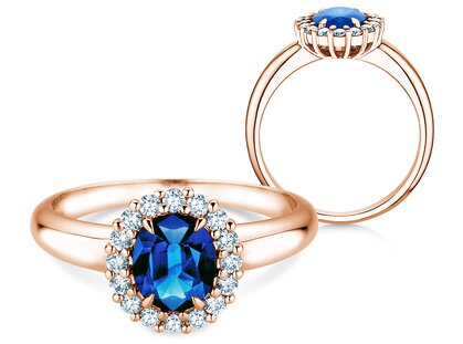Verlobungsring Windsor Royal in 18K Roségold mit Saphir 1,20ct und Diamanten 0,28ct