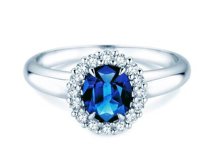 Verlobungsring Windsor Royal in 14K Weißgold mit Saphir 1,20ct und Diamanten 0,28ct