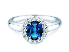 Verlobungsring Windsor Royal in 14K Weißgold mit Saphir 1,20ct und Diamanten 0,28ct