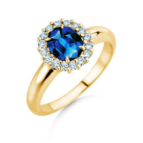 Verlobungsring Windsor Royal in 14K Gelbgold mit Saphir 1,20ct und Diamanten 0,28ct