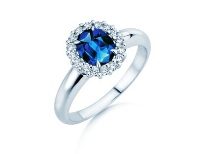Verlobungsring Windsor Royal in 14K Weißgold mit Saphir 1,20ct und Diamanten 0,28ct