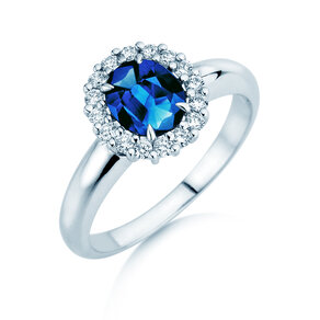 Verlobungsring Windsor Royal in 14K Weißgold mit Saphir 1,20ct und Diamanten 0,28ct