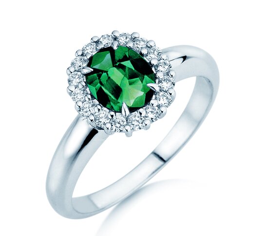 Verlobungsring Windsor Royal in 9K Weißgold mit Smaragd 1,20ct und Diamanten 0,28ct