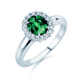 Verlobungsring Windsor Royal in 14K Weißgold mit Smaragd 1,20ct und Diamanten 0,28ct