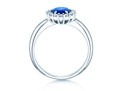 Verlobungsring Windsor Royal in 14K Weißgold mit Saphir 1,20ct und Diamanten 0,28ct