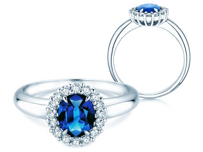 Verlobungsring Windsor Royal in 14K Weißgold mit Saphir 1,20ct und Diamanten 0,28ct
