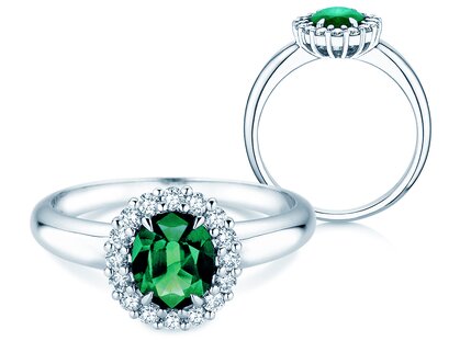 Verlobungsring Windsor Royal in Platin 950/- mit Smaragd 1,20ct und Diamanten 0,28ct