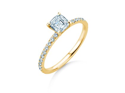 Verlobungsring Asscher Cut Pavé in 14K Gelbgold mit Diamanten 0,37ct G/VS