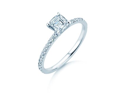 Verlobungsring Asscher Cut Pavé in 14K Weißgold mit Diamanten 0,37ct G/VS