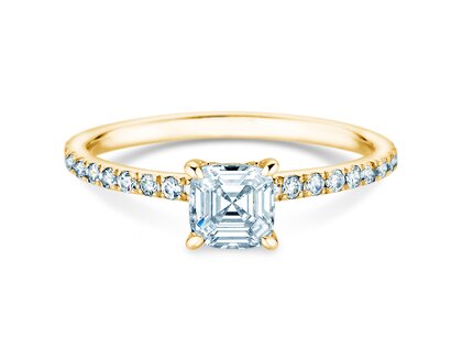 Verlobungsring Asscher Cut Pavé in 14K Gelbgold mit Diamanten 0,37ct G/VS