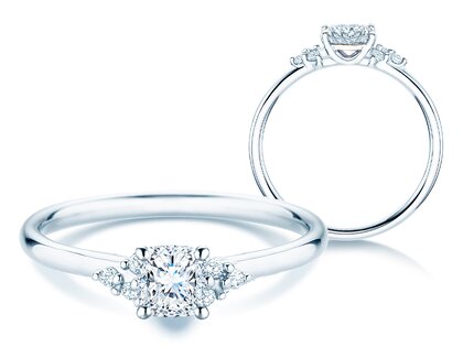 Verlobungsring Blossom Cushion in 9K Weißgold mit natürlichen Diamanten 0,29ct G/SI