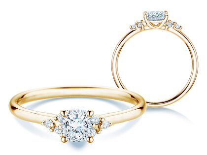 Verlobungsring Blossom Cushion in 9K Gelbgold mit natürlichen Diamanten 0,29ct G/SI